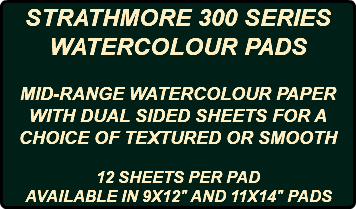 STRATHMORE 300 SERIES WATERCOLOUR PADS MID-RANGE WATERCOLOUR PAPER WITH DUAL SIDED SHEETS FOR A CHOICE OF TEXTURED OR SMOOTH 12 SHEETS PER PAD AVAILABLE IN 9X12" AND 11X14" PADS